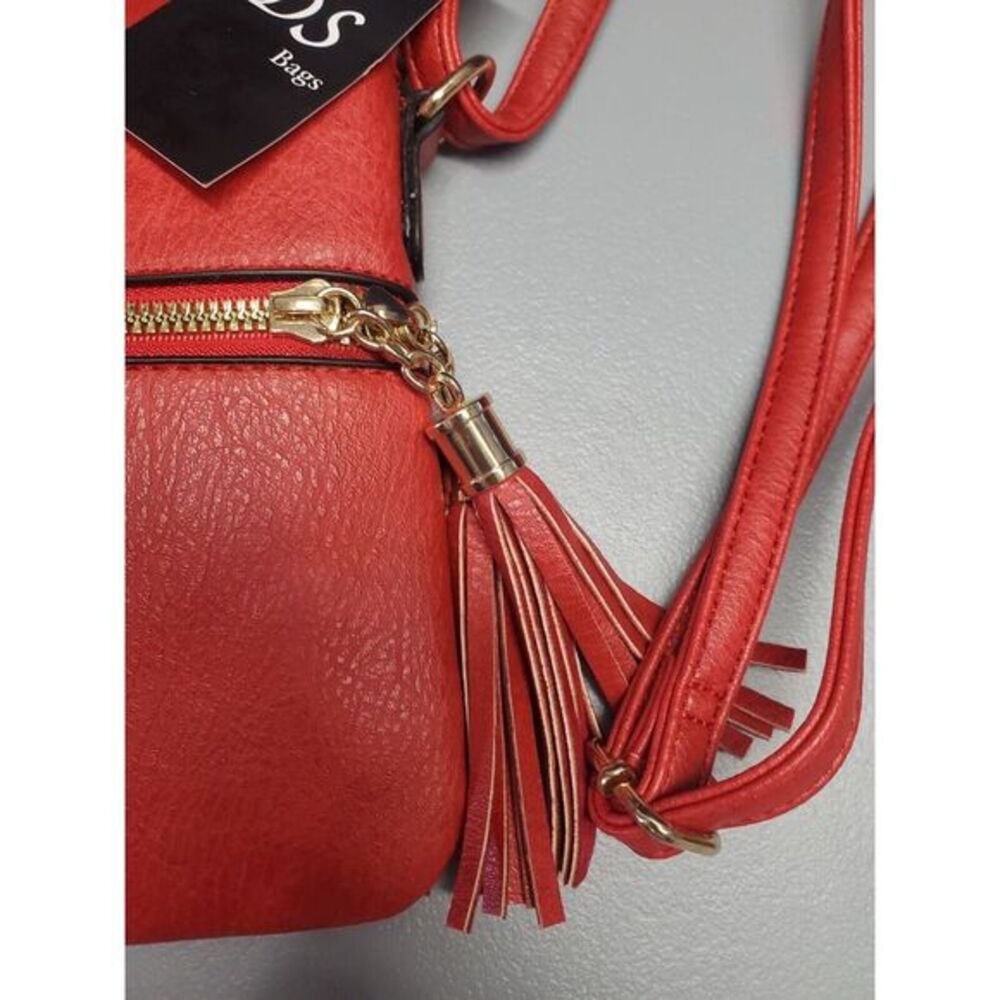 DS Bag Crossbody Bags‎ Womens Red Dual Tassel Vegan Shoulder Adjustable Strap - Picture 2 of 12